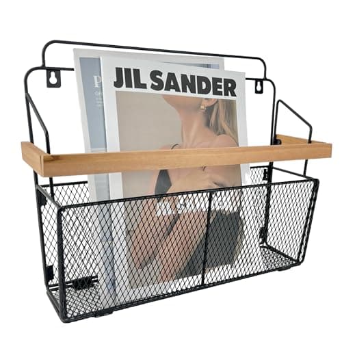 Pubgeer Wall Mounted Magazine Holder WoodenTrim Wall File Organizer Hanging Magazine Rack File Organizer for Entryway Living Room Kids room and Office Hanging Mail Organizer