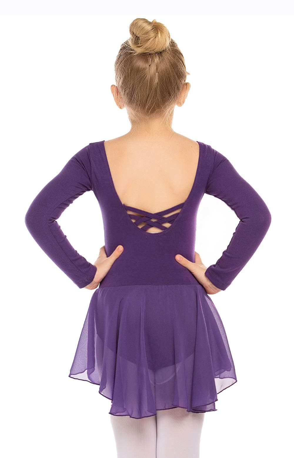 Zaclotre Ballet Leotards for Girls Toddler Classic Long Sleeve Criss-Cross Back Dance Dress Ballerina Outfits Dark Purple