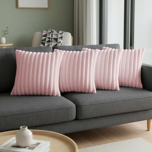 LMKLOP Pink Throw Pillow Covers 18 x 18 Set of 4, Cute Boho Throw Pillow Cover for Couch/Bed, Decorative Pillows Covers for Sofa/Bed, Accent Pillow Covers for Living Room, Rustic/Home/Room Decor