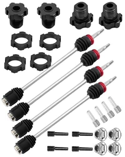 hopsupRC Upgrades Part for 1/10 E-Revo/E-Maxx/T-Maxx/Revo,45# Steel Drive Shaft CVD Front Rear Axles & Aluminum 17mm Wheel Nut & Wheel Hex Hops Up,Black