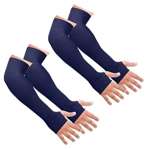 SNMMIFER UV Protection Arm Sleeves with Thumb Holes, Nylon Sun Protection Hand Cover for Running and Cycling, Unisex (2 Pair-Blue)