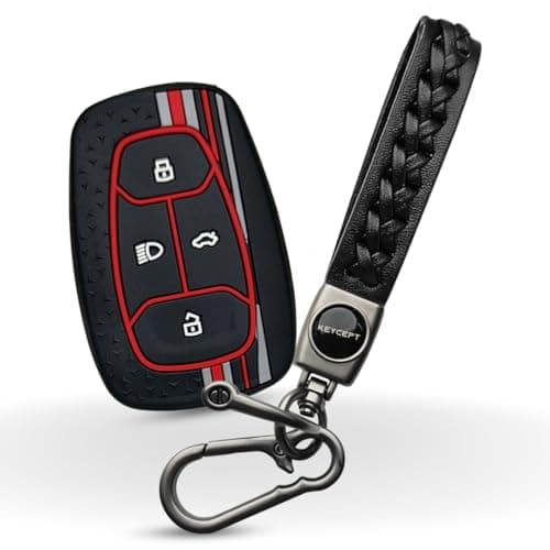KEYCEPT Tristar Silicone Key Cover Compatible with Tata Nexon | Harrier | Altroz | Tigor | Safari | Punch |Tiago| EV 4 Button Smart Key with Keychain. (Type 5, Black)