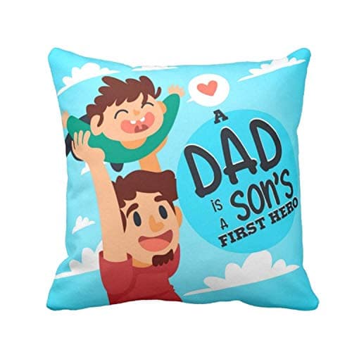 TheYaYaCafe Birthday Gifts for Father 12 x 12 inches Dad is Sons First Hero Printed Velvet Cushion (with Filler) Throw Pillow