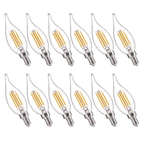FLSNT LED Candelabra Bulbs, Dimmable CA11 E12 LED Chandelier Light Bulbs, 2700K Soft White, 4W (40W Equivalent), 450LM, 12 Pack UL,CA65 Listed.