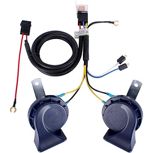 FARBIN Horn 12V Car Horns Loud Dual-Tone Waterproof Auto Horns Electric Snail Horn Kit Universal for Any 12V Vehicles (Blue horn with wire harness, 12v)