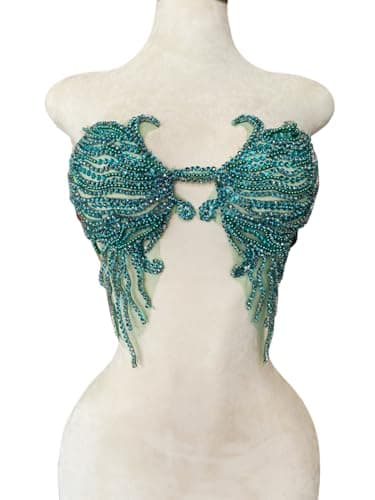 ESOSZNUA Trimimg Patches Pure Handmade with Glass Rhinestones Beads sew on Applique for Dress Chest Decorative Accessories 17X13inches Deepgreen