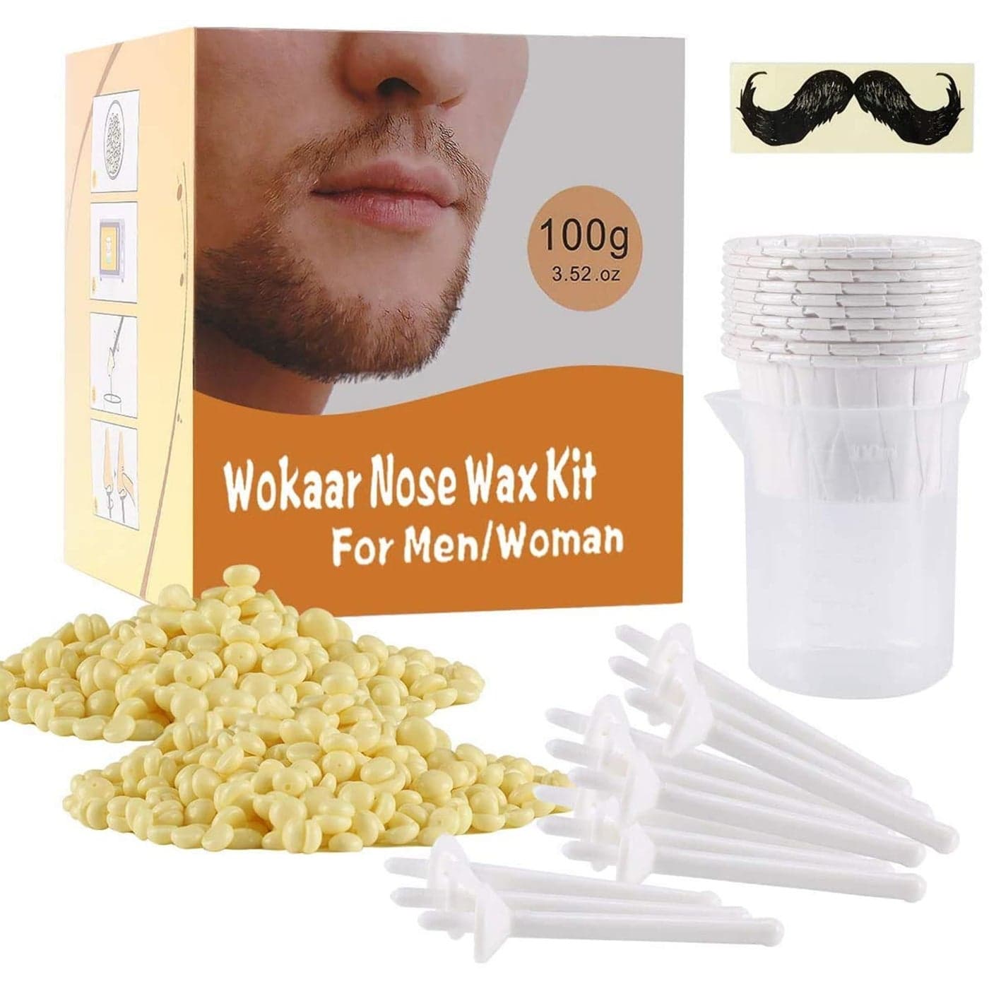 Wokaar Nose Wax Kit for Men Women 100g Wax 30 Applicators 1520 Uses Painless Nasal Ear Hair Removal Fast 3Min Removal Safe Hair Remover Kit for Nose Ear Hair Waxing Kit for Men