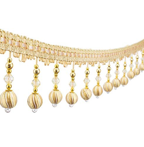 Yalulu 4 Yard Beaded Pendant Hanging Ball Tassel Fringe Trim Macrame for Curtain Tablecloth Home Decoration Gold