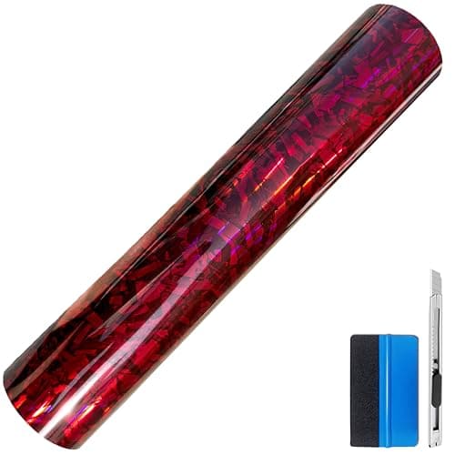 LZLRUN Forged Gloss Carbon Fiber Black Vinyl Wrap Roll Air Release Sticker Sheet Film DIY Decal Car Auto Vehicle Morotcycle Self Adhesive1ft x 35ftChameleon Red