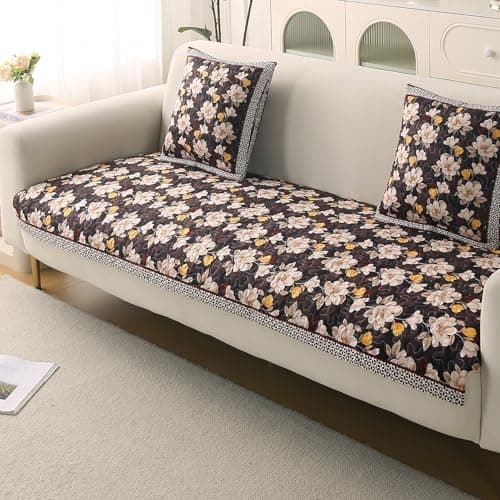 HOKIPO 'Florentina Series' Foam Filled Premium Holland Velvet Antiskid Sofa Cover Mat for 1/2/3 Seater & L-Shape Sofa. Make Your Own Set, Mat 70(D) x 180(L) cm, Camellia Brown (IN-882-V2)