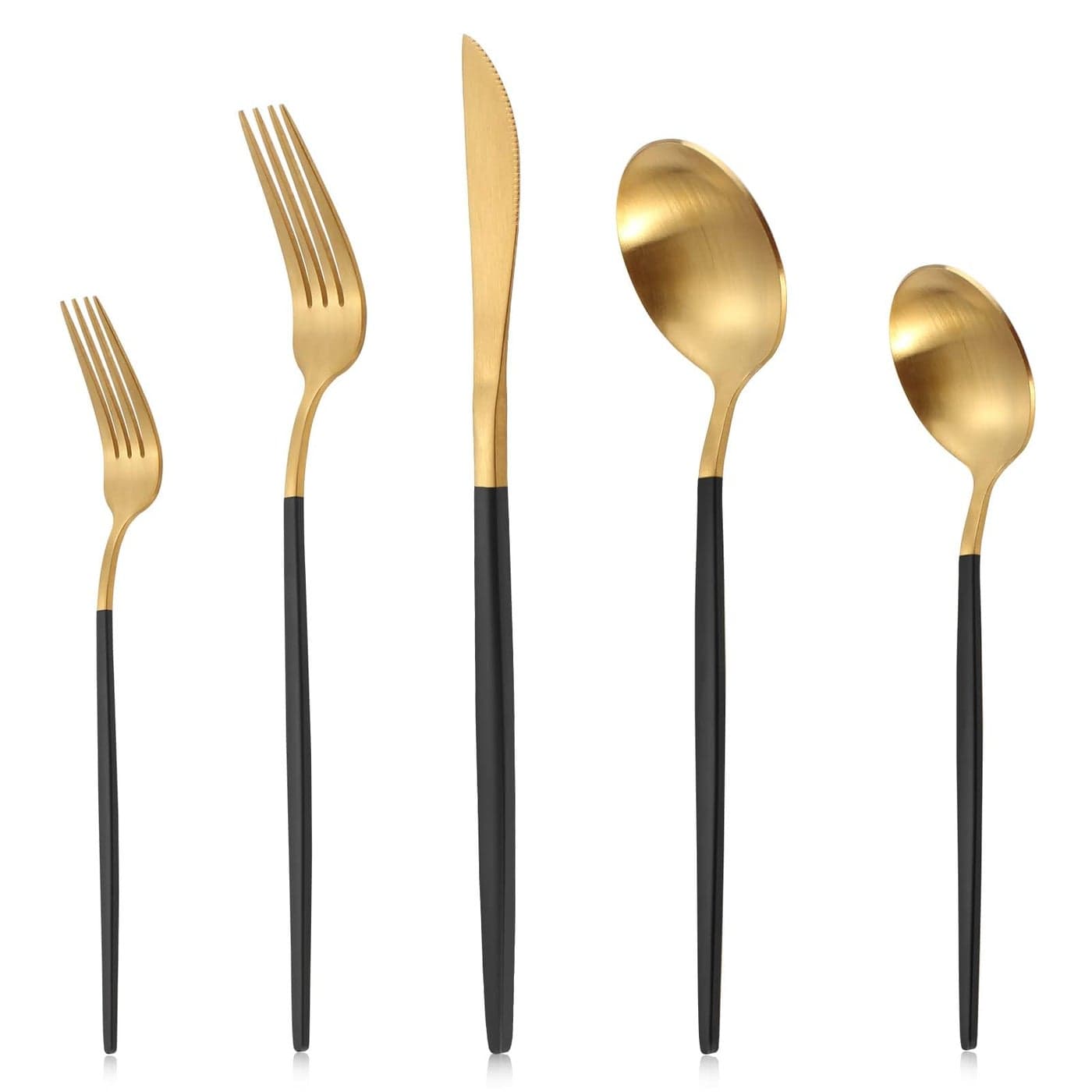 Matte Gold Silverware Set With Black Handle LAZAHOME Stainless Steel Flatware Cutlery Set Service for 4 20Piece Kitchen Utensil Set Include Spoons And Forks Set Dishwasher Safe