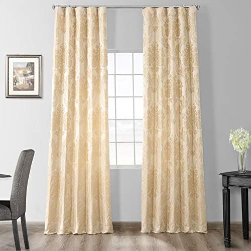 HPD Half Price Drapes Designer Damask Curtains for Room Decoration 96 Inches Long Faux Silk Room Darkening Curtains (1 Panel), 50W x 96L, Magdelena Champaign/Beige