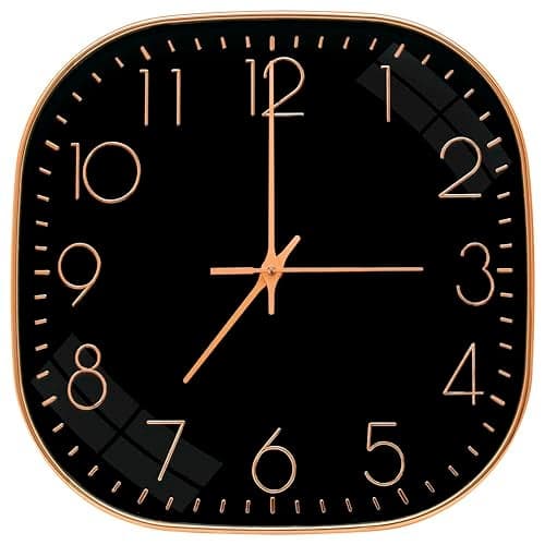 TEKCOOL Plastic Analogue Wall Clock 12" Silent Quartz Decorative Latest Wall Clock Non-Ticking Classic Clock Battery Operated Round Easy to Read for Room/Home/Kitchen/Bedroom/Office/School.Rose Black.