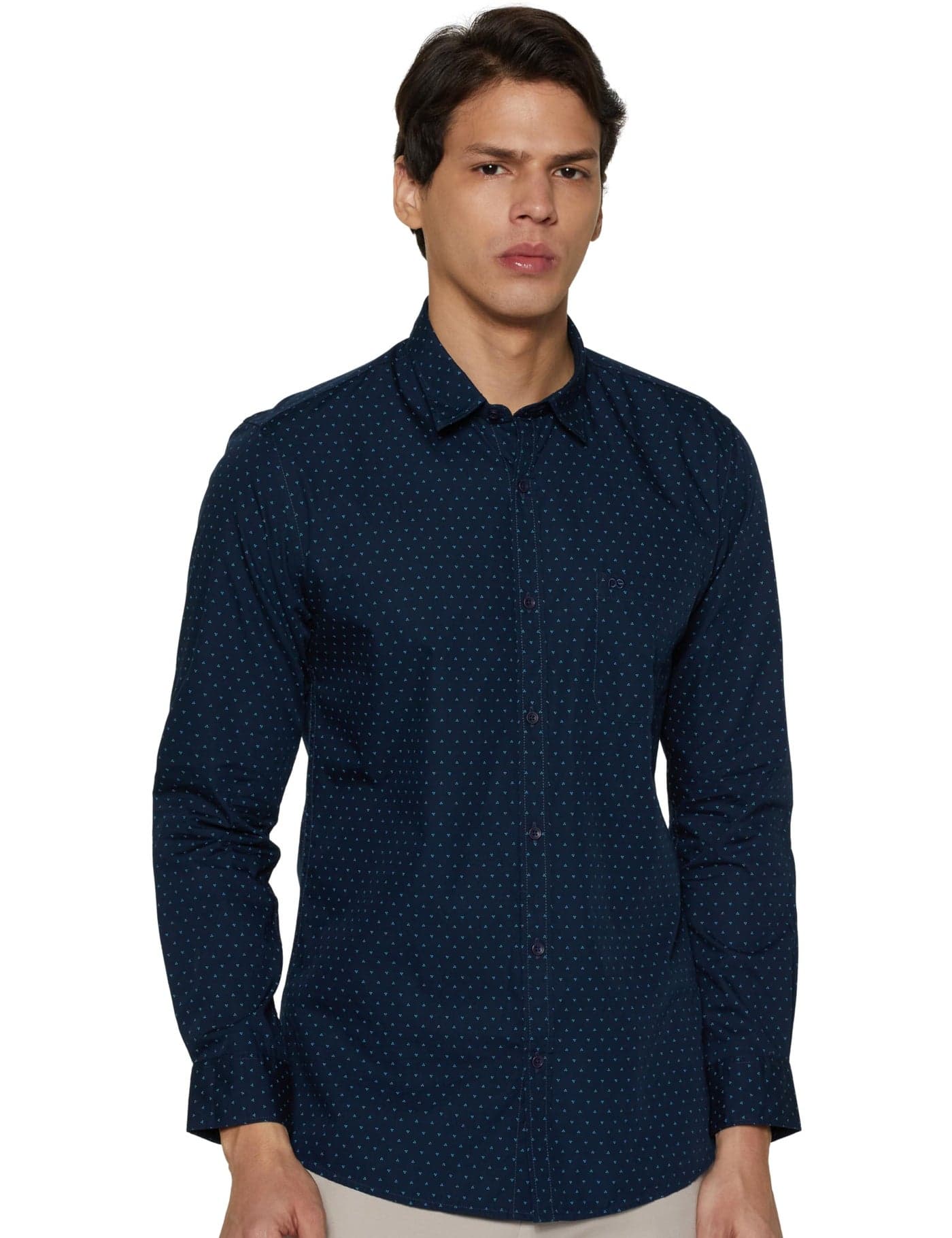 Peter England Men's Everyday Ditsy Print Slim Fit Full Sleeve Casual Shirt | 100% Cotton Navy Blue