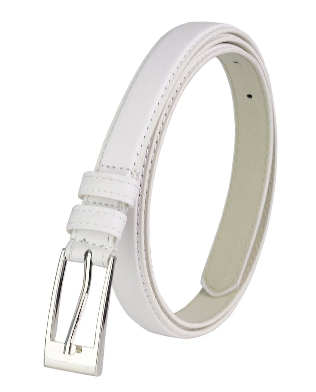 NYFASHION101 Women's Classy Skinny Bonded Leather Casual Belt with Shiny Buckle (L (37"-41"), White)
