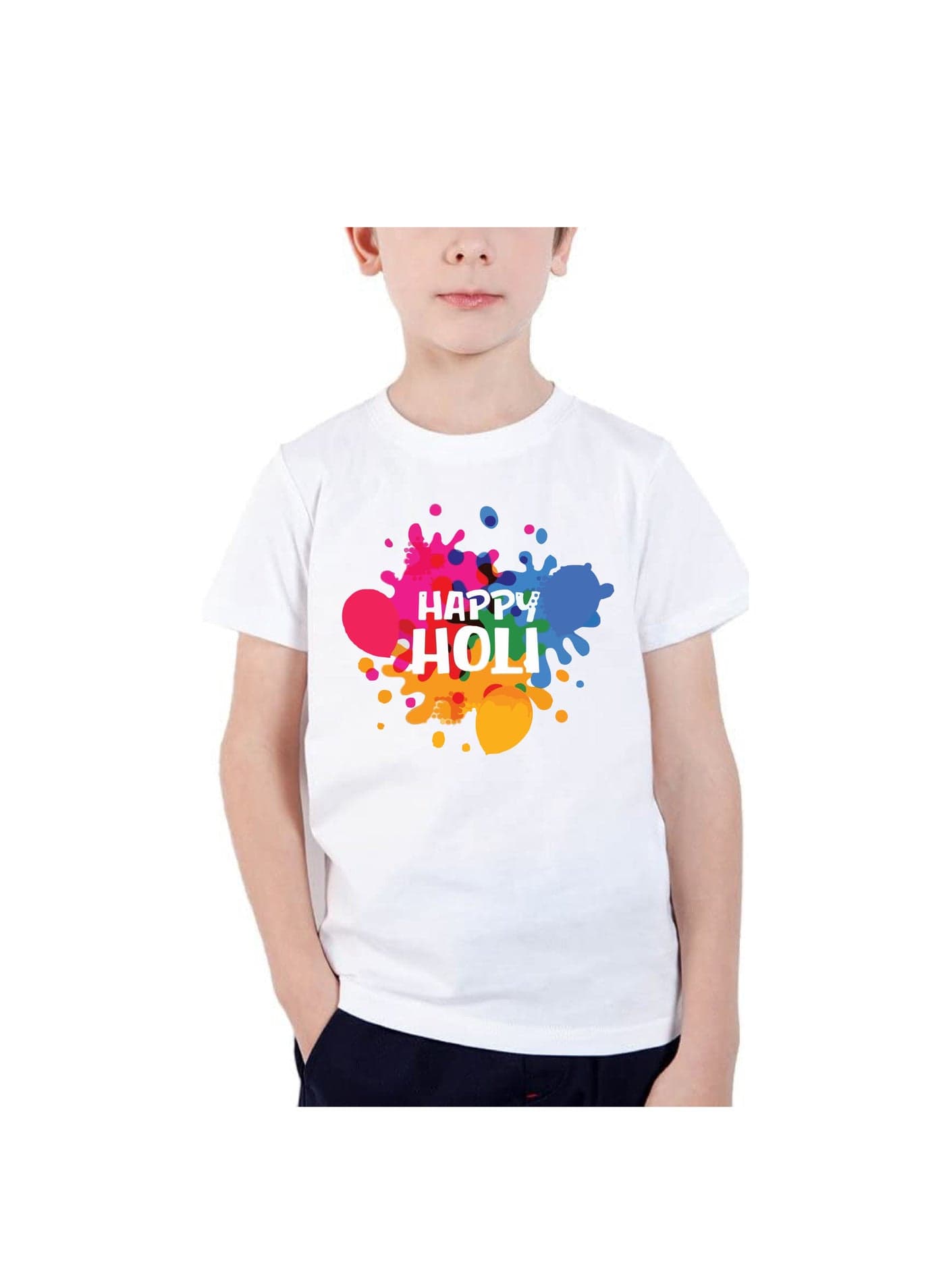 Holi Printed Round Neck Cotton Boys Tshirt Design 1