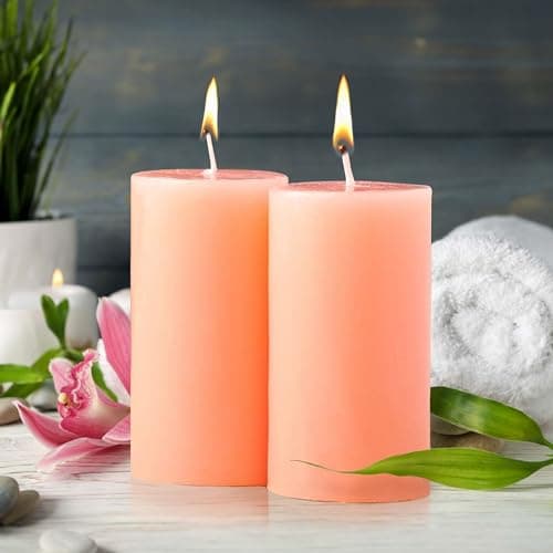 IRIS Home fragrances Pack of 2 Peach Pomegranate Fragranced Pillar Candles- 160gm Each- 2"X 4" (Peach Pomogranate)