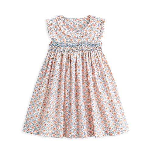 Curipeer Baby Girls Summer Floral Dress Cotton Sleeveless Toddler Smocking Casual Floral Beach Dress 2Y Pink Blue