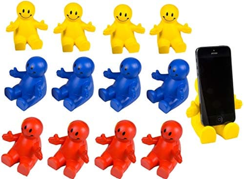 Zugar Land 4 Fun Colorful Squeezable Smile Face Guy Phone Holders 12 Pack Stress Relief Desk Accessories Flexible Silicone Stand for Mobil Smartphones Tablets Fun Gifts for Home or Office