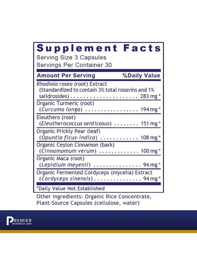 Adaptogen-R3 - Supports Cardiovascular, & Metabolic Health - Contain Rhodiola Rosea, Turmeric, Eleuthero, Prickly Pear & Indonesian Cinnamon - 90 Plant-Source Capsules