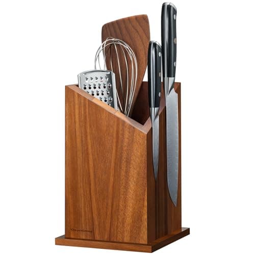 2026 Upgraded Magnetic Knife Holder for Countertop, Double-Sided Acacia Wood Magnetic Knife Block Without Knives, Universal Knife and Utensil Holder for Kitchen, Stronger Magnets of Kitchen Organizer