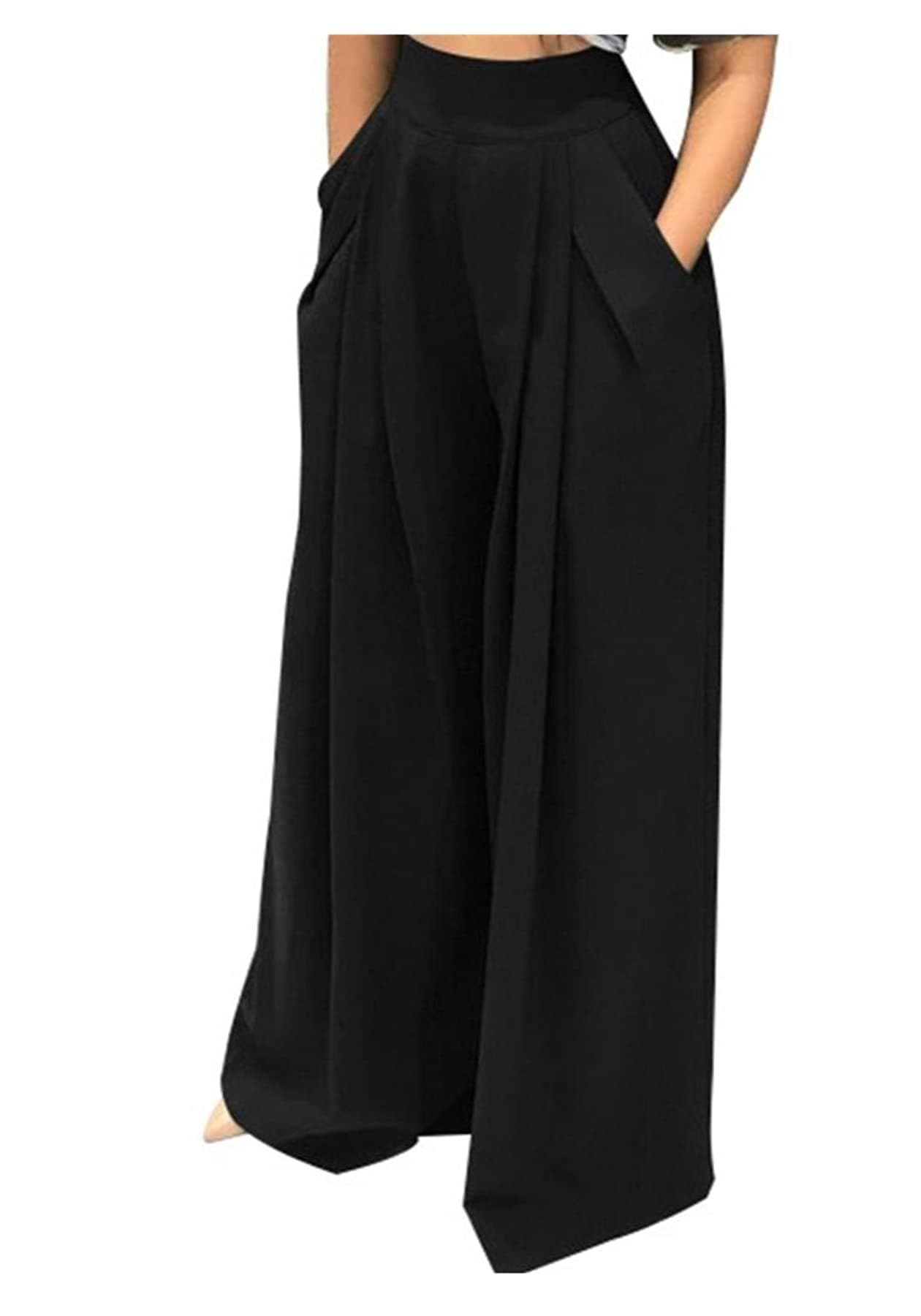 NRTHYE Womens Palazzo Long Pants High Waist Wide Leg Stretchy Loose Fit Casual Trousers with Pocket