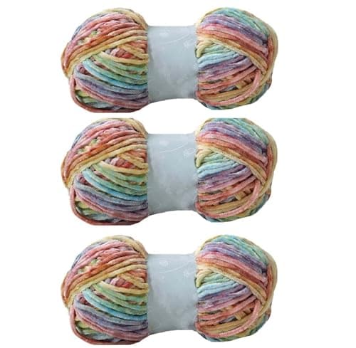 Clisil 300gram 196yardx3 Gradient Velvet Yarn Crochet Knitting Dyed Rainbow Velvet Headband Hat Scarf Sweater Pillow Blanket Wrap DIY Soft Luxury Velvet Chenille Yarn Craft Yarn