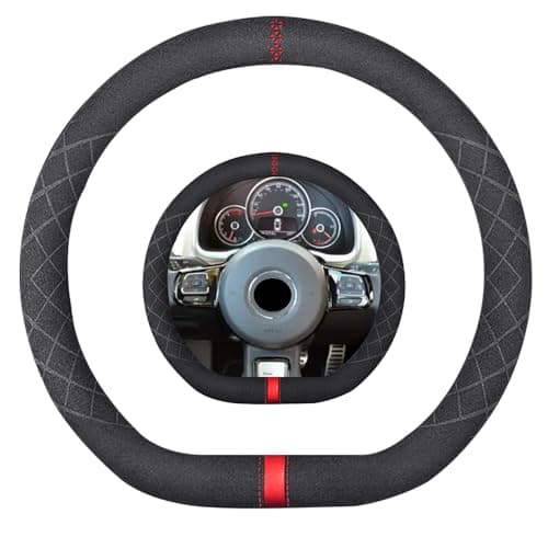 K LAKEY Suede D Shape Steering Wheel CoverCompatible with Volkswagen Beetle Passat Golf Polo Tiguan Atlas Jetta SuedeLeather Sport NonSlip Wheel Cover Car Accessories 15 inch for Man and Women