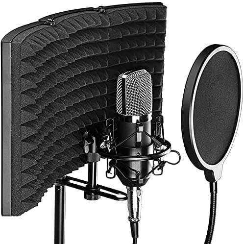 TECHBLAZE Microphone Isolation Shield with 360° Doubled Layer Pop Filter High Density Sound Absorbent Foam Reflector for Studio Recording Streaming (3 PANEL)