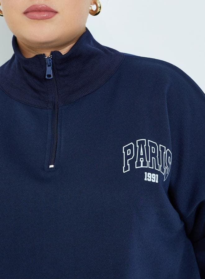 Styli Plus Size Navy Blue Graphic Print Sweatshirt — 20