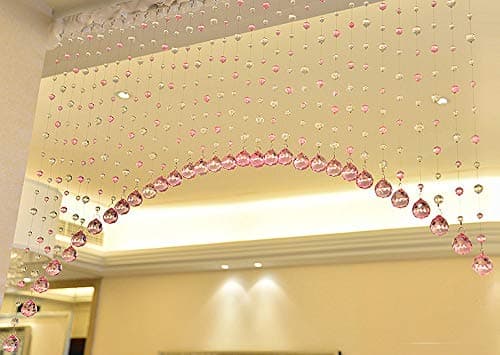 Pindia 45 String Fancy Sparkling Arch Bead Hanging Curtain with Pure Glass Drops - B.Pink