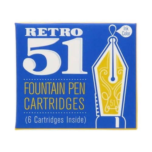 Retro 51 Fountain Pen Refills - Blue Ink, 6-Pack - Smooth Writing, Easy Fit Cartridges for Elegant Script