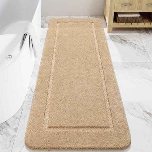 LOCHAS Bathroom Rugs, 24" x 60" Long Bath Rug, Non Slip Washable Bathroom Runner Rug Soft Thick Absorbent Bath Mat for Shower, Shaggy Plush Luxury Large Bath Rug, Beige