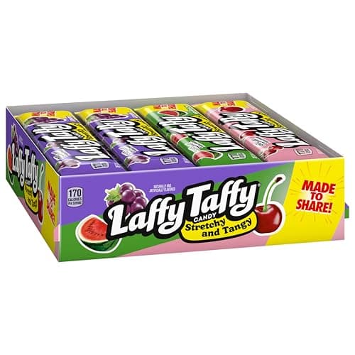 Laffy Taffy Stretchy Tangy Variety Candy Box Grape Watermelon and Cherry Flavors 15 Ounce Bars Pack of 24