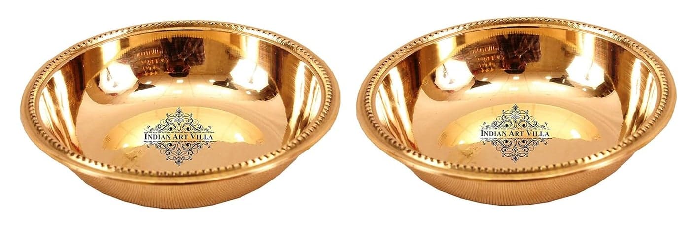 INDIAN ART VILLA Brass Serving Bowl 100 ML Serving Soup Dinnerware Tableware Home Hotel Set of 2