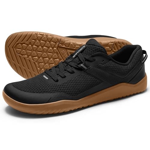 AIRHAS Mens Zero Drop Barefoot Shoes Anatomical Tox Box Sneakers for Men Gym Workout Cross Training Shoes(Black/Gum,10.0)