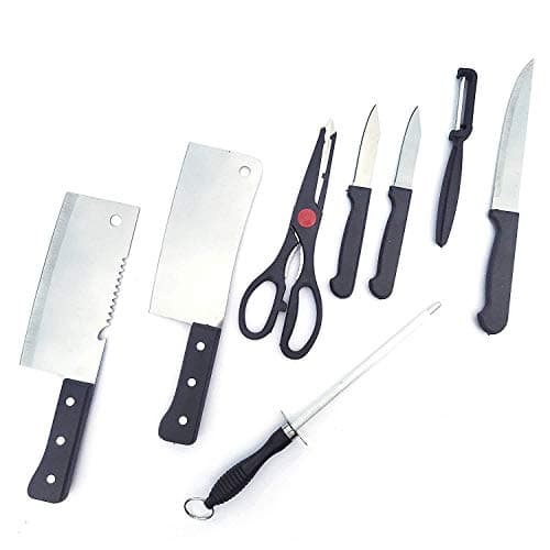 Shopper52 Premium Stainless Steel Kitchen Knife Set - 8 Pieces | Daily Kitchen Use Knife Set with Scissor, Peeler & Knife Sharper | Durable Kitchen Essentials Knives with Comfortable Handle - HKNIFE