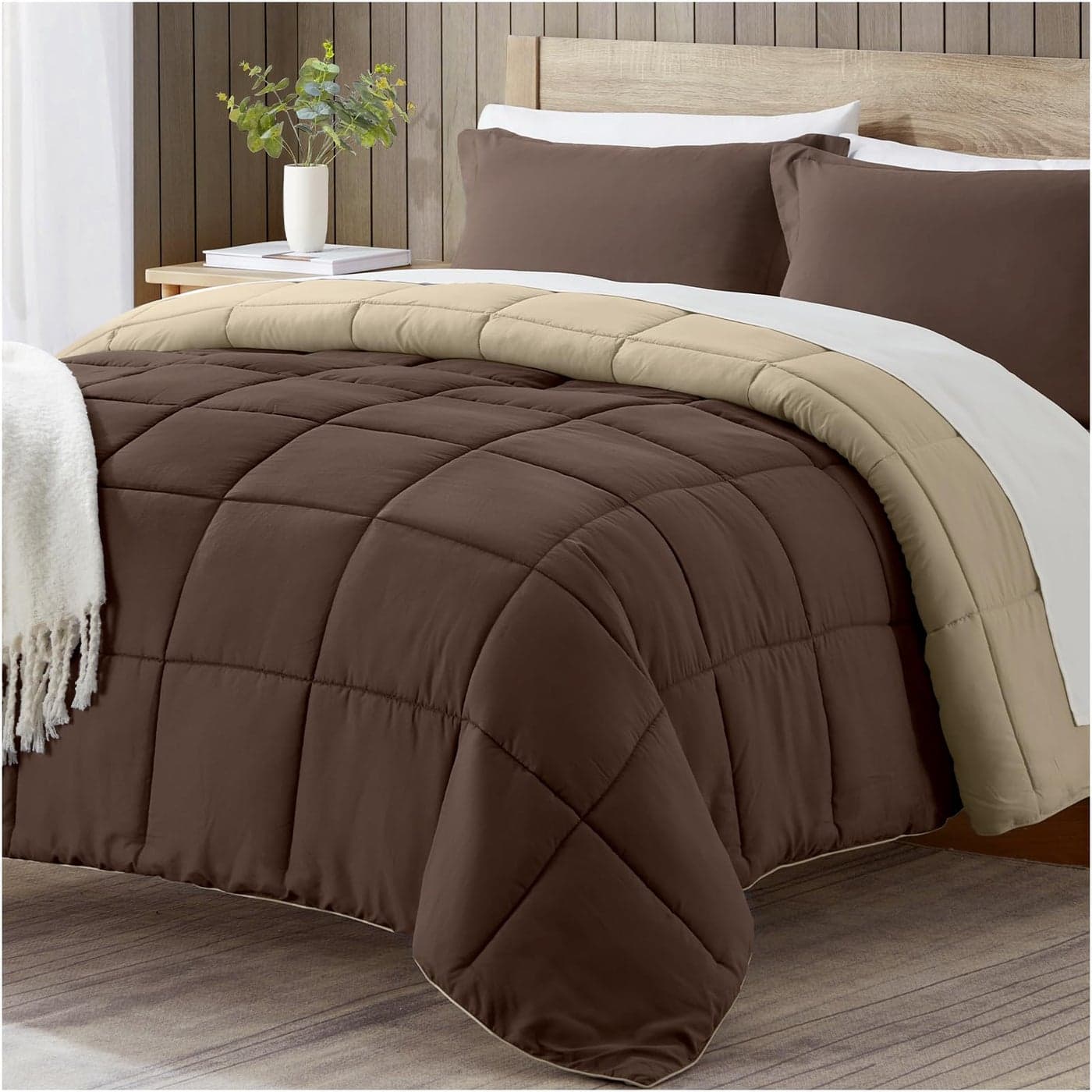 satisomnia Full Size Comforter Set Brown Bedding Comforters Full Size 3 Pieces Down Alternative Bed Comforter Lightweight Soft Quilted Bed Set Breathable Reversible All Season Bedding Sets