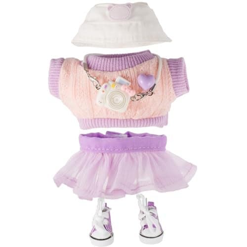 Clothes for 17cm Dolls Accessories for 17cm Doll Clothes Set for Doll Fashionable Cute Elegant Matchable Style 5 PCS Set Hat Clothes for Dolls Accessories No Doll Purple