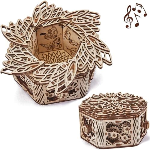 Wood Trick Mystery Flower Fr Elise Wooden Music Box Kit Keepsake Jewelry Box 3D Wooden Puzzle for Adults to Build DIY