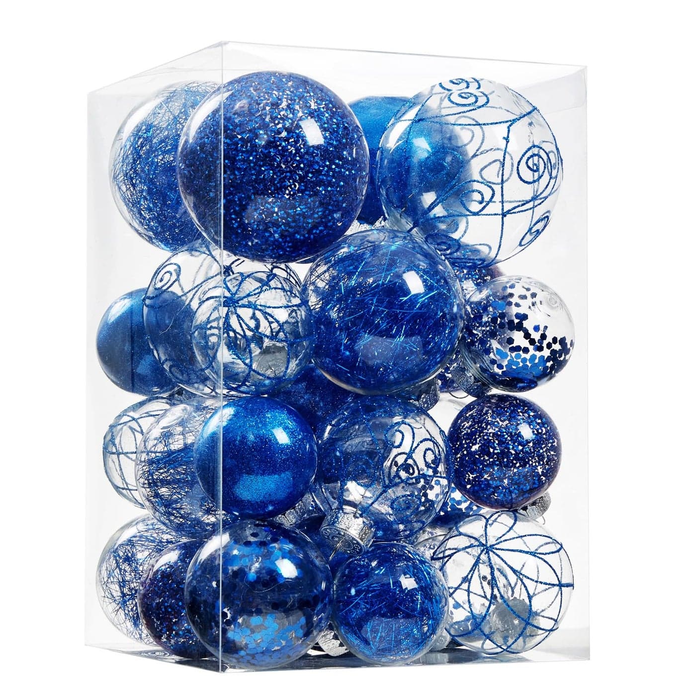 Wironlst Christmas Ball Ornaments Shatterproof Clear Large Plastic Hanging Ball Decorative Baubles Set with Stuffed Delicate Decorations MultiSize Blue