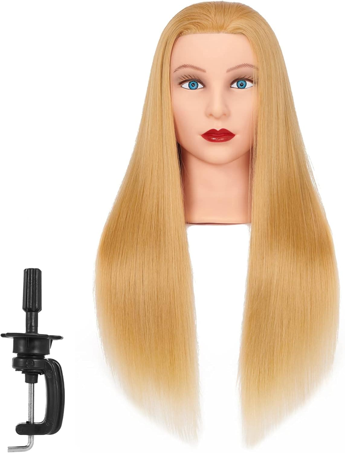 Traininghead 2628 Mannequin Hair Styling Manikin Training Head Cosmetology Doll Head Synthetic Fiber Hair with Clamp Holder