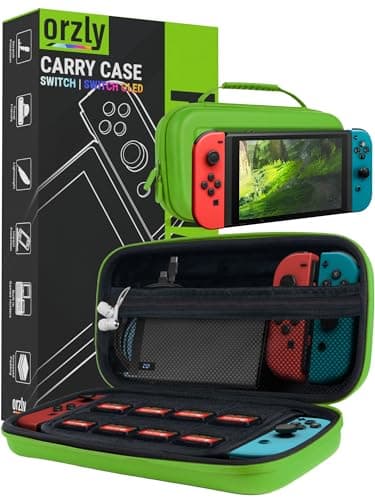 Orzly Carrying case for Nintendo Switch OLED and Switch Console - Green Protective Hard Portable Travel case Shell Pouch for Nintendo Switch Console & Accessories
