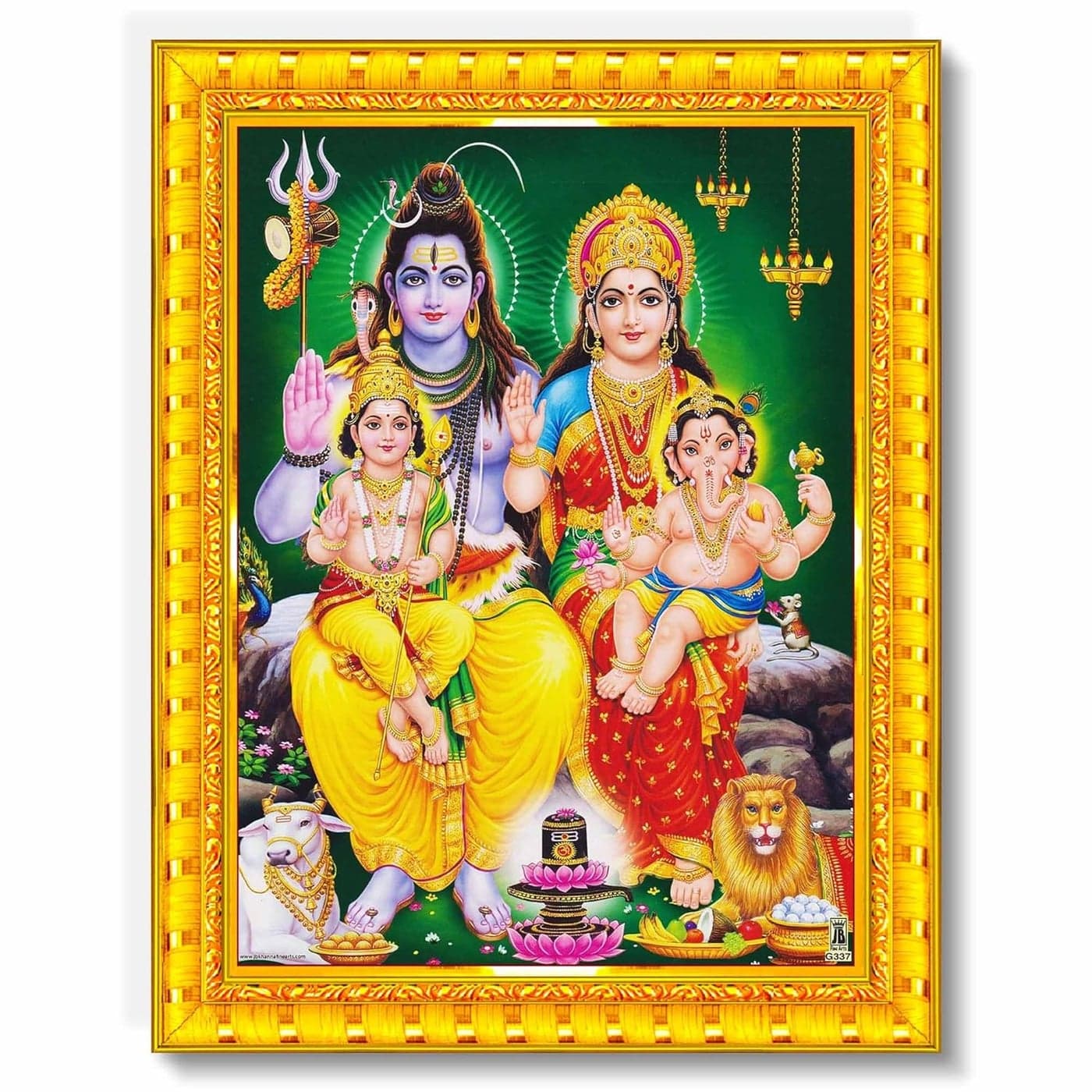 Pavan Photo Laminations Shiv Parivar Family Siva Parvati Lord Shiva Wall Painting Framed Home Decor WoodMatteGoldBig Size10 x 12 Inch R145M