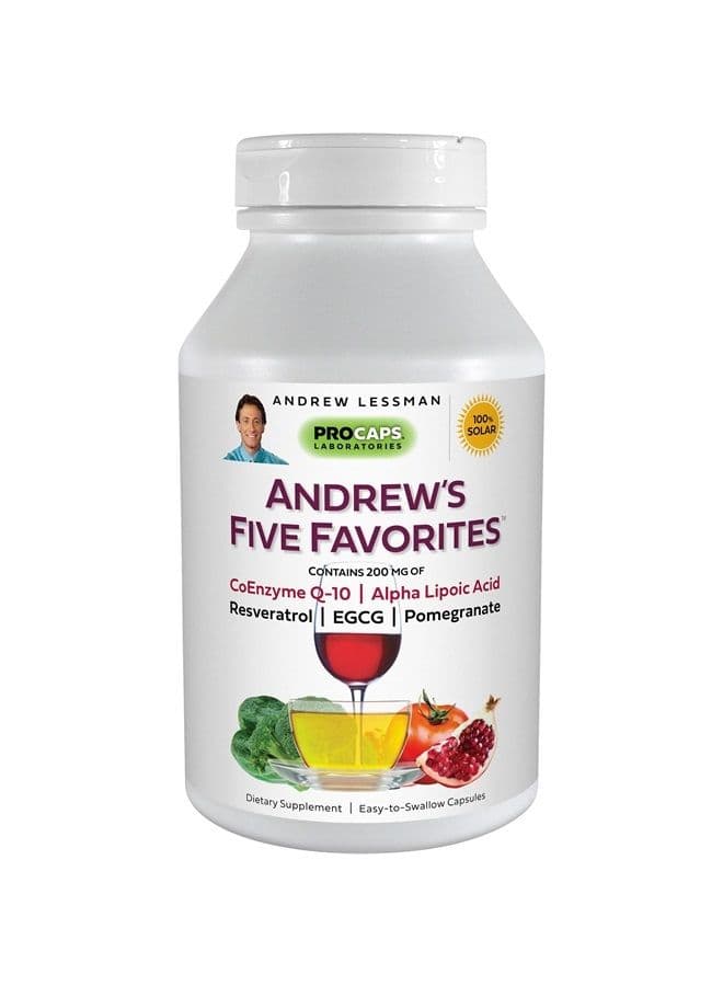 Andrew's Five Favorites 120 Capsules – Provides 200mg Each of Coenzyme Q-10, Resveratrol, EGCG, Pomegranate and Alpha Lipoic Acid, Powerful Anti-Oxidant Support, No Additives