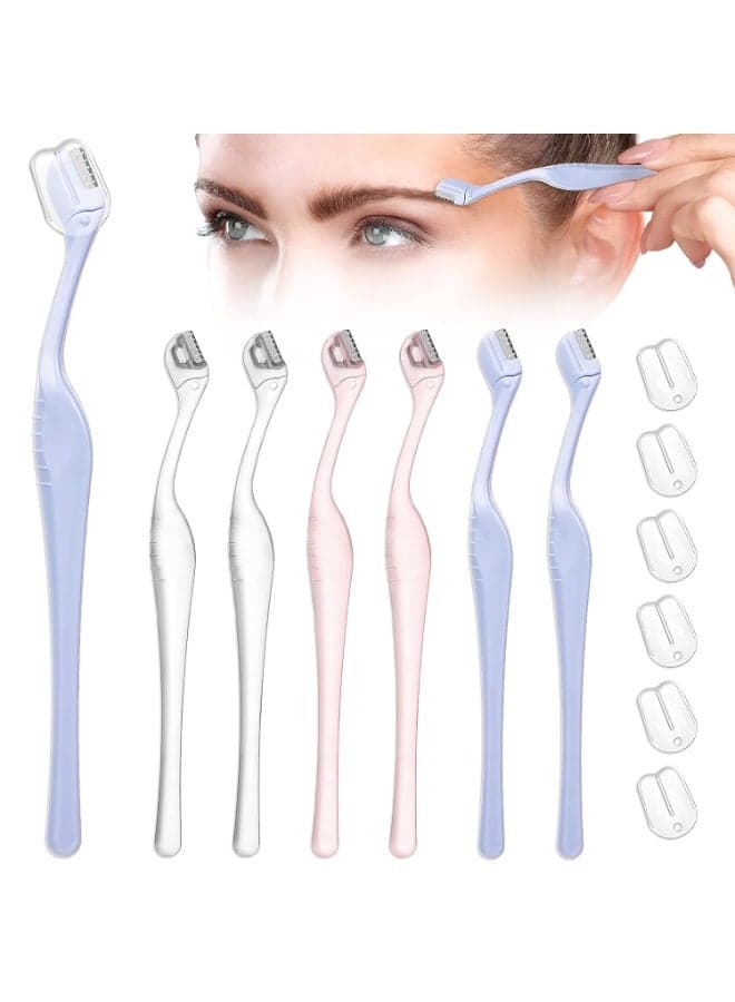 6Pcs Eyebrow Razor Mini Eyebrow Razor Trimmer Female Face Shaver Lip Hair Remover with Precision Cover Small Shaver for Women Makeup Face Care Tools(Clear, Clear Purple, Light Blue)