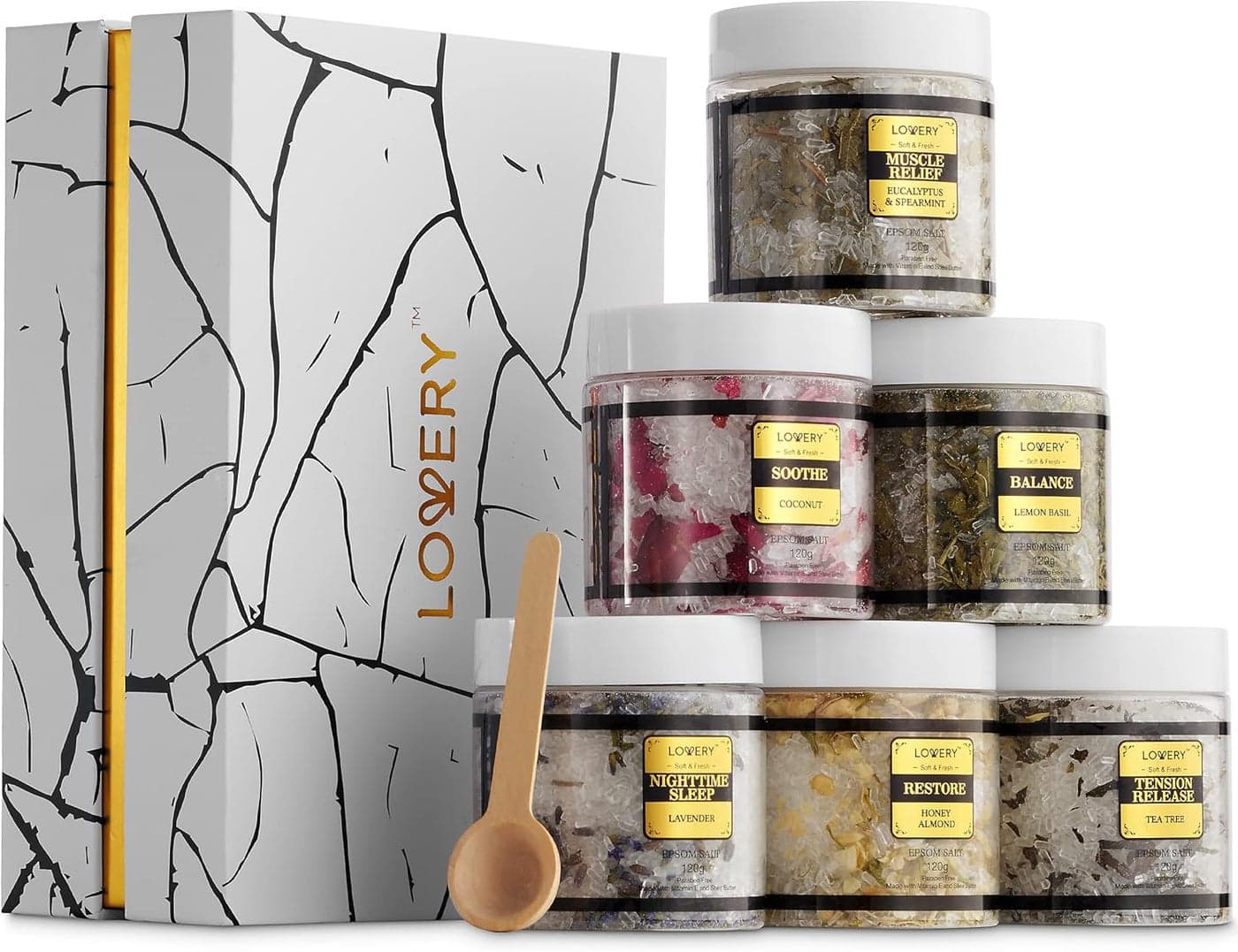 Epsom Bath Salts Gift Set Relaxing Spa Salt with Essential Oils Mothers Day Gifts Lavender Eucalyptus Lemon Basil Coconut Tea Tree Honey Almond Epsom Salt Self Care Gifts for Women