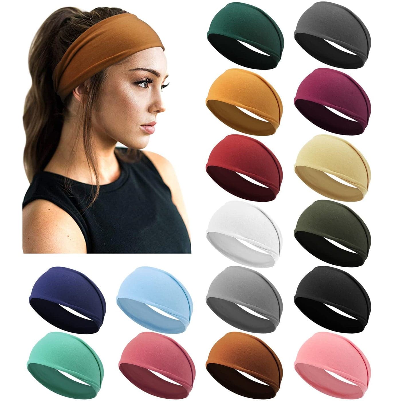 DRESHOW Yoga Running Headbands for Women Elastic NonSlip Headbands Sports Workout Hair Bands 16 Pack
