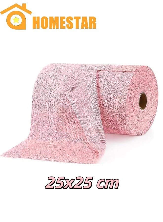 Microfiber Cleaning Cloth Roll, 20 Pieces, Paper Towels Reusable Pink Tear Away Towels, Washable Shop Rags, Microfiber Towels for Cars, Lint Free Rags for House, Kitchen, Window, 25×25CM