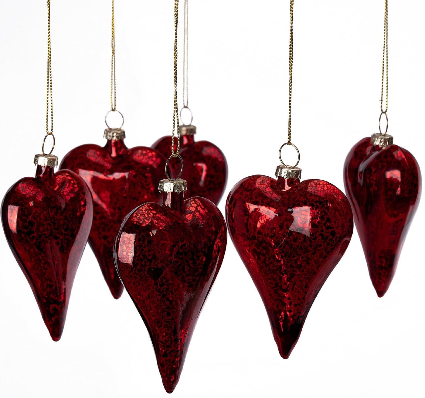 LFUTARI 6Pack Valentines Day Glass Ornaments 32 Antique Red Hearts Romantic Love Shaped Ornaments for Party Wedding Tree Decorations